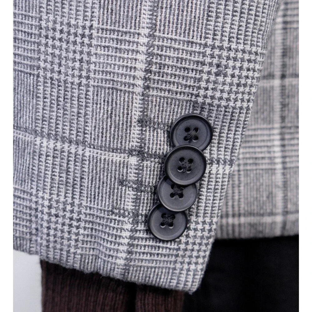 Express Extra Slim Plaid Blazer Sport Coat Sz 38S Two Button Wool/Cotton Jacket